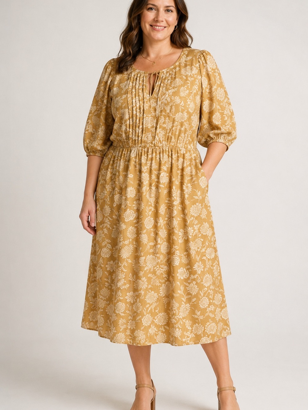 Iris Bloom bohemian-style midi dress distinctive mustard/marigold 1x